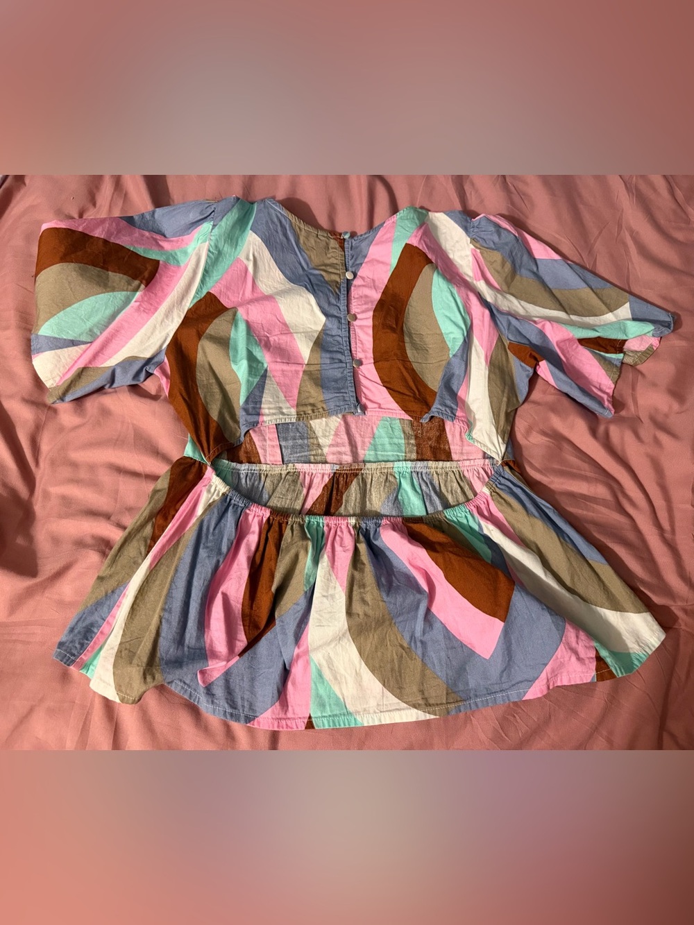 Woman Multicolor Striped Button-Back Top - Picture 4 of 4